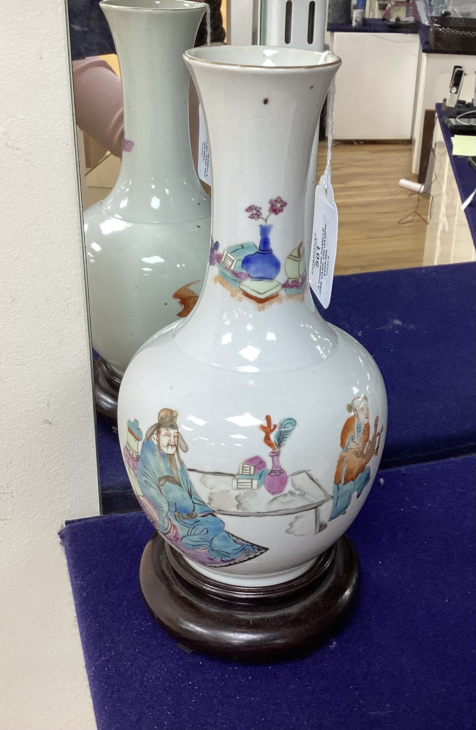 A Chinese famille rose vase, on hardwood stand, 26cm